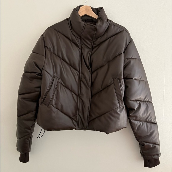 IVL Chocolate Brown Leather Look Puffer Jacket NWT - Picture 3 of 5